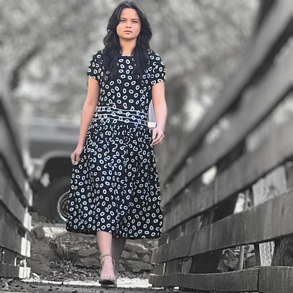 Vintage 80's-90's High Fashion Printed A-Line Dress Large - Picture 9 of 10